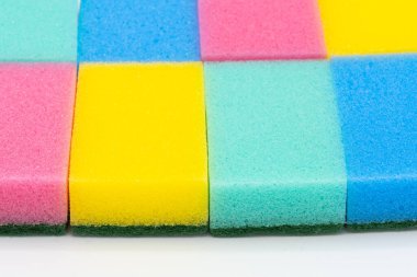 Renkli temizlik soyut arkaplanı süngerler, kapat