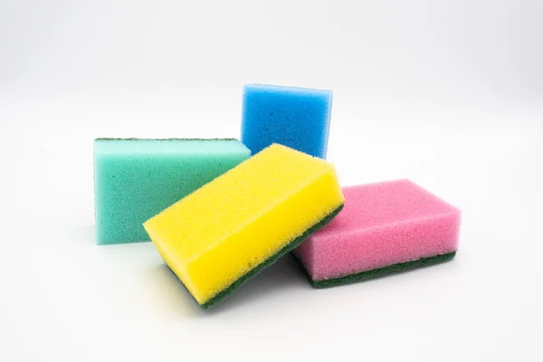 Colorful Cleaning Sponges White Background Close — Stockfoto