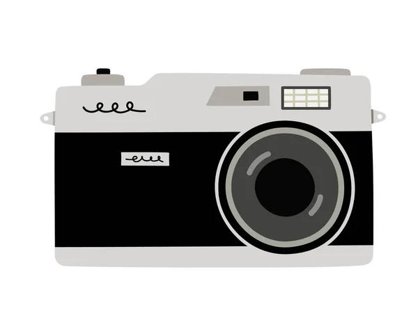 Met Hand Getekend Zwart Grijs Film Fotocamera Retro Vintage Camera — Stockvector