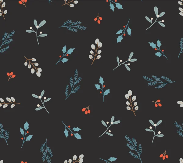 Seamless Pattern Eucalyptus Mistletoe Pine Berries Holly Berry Concept Winter — Διανυσματικό Αρχείο