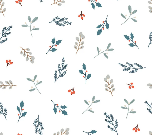 Seamless Pattern Eucalyptus Mistletoe Pine Berries Holly Berry Concept Winter — Διανυσματικό Αρχείο