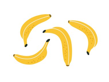 Elle çizilmiş muz beyaza izole edilmiş. Renkli meyve. Tropikal meyve kavramı, sağlıklı beslenme, sağlıklı tatlılar, vitaminler.