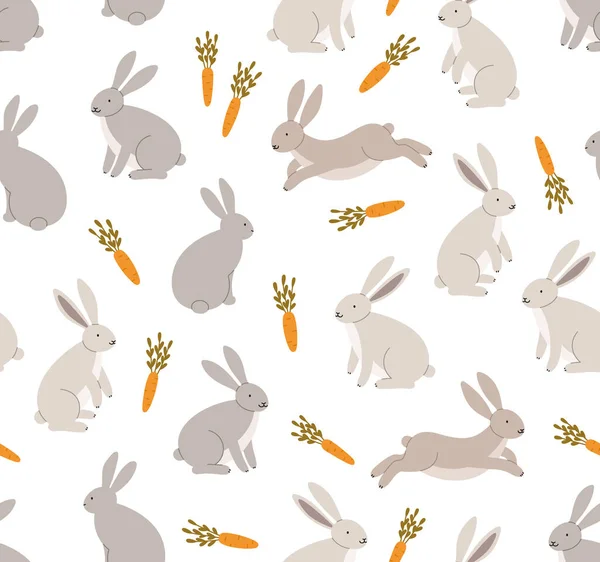 Patrón Sin Costuras Conejos Varias Poses Con Zanahorias Conejos Vectoriales — Archivo Imágenes Vectoriales