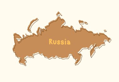 Rusya 'nın elle çizilmiş haritası, yazılı ve ince kahverengi çizgili. Rusya-Ukrayna Savaşı kavramı, Rus saldırganlığı, Ukrayna vatanseverliği.