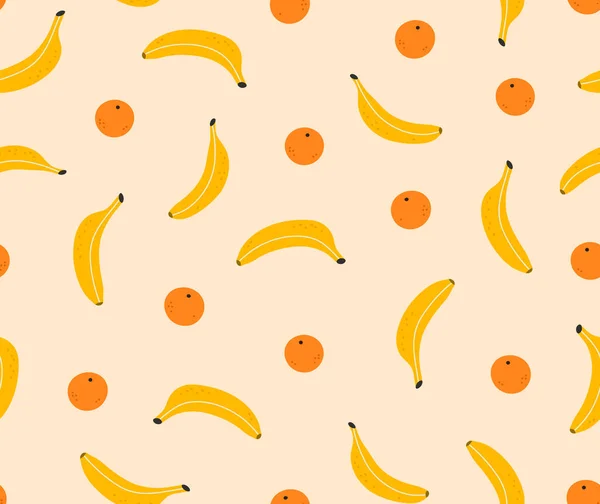 无缝制的香蕉和橙子图案 在米黄色上隔离开来 地方粮食 可持续生活 农场的概念 — 图库矢量图片