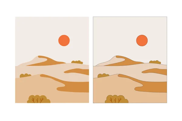 Desert Landscape Flat Design Line Colored Design Desert Dunes Sahara — Stockvektor