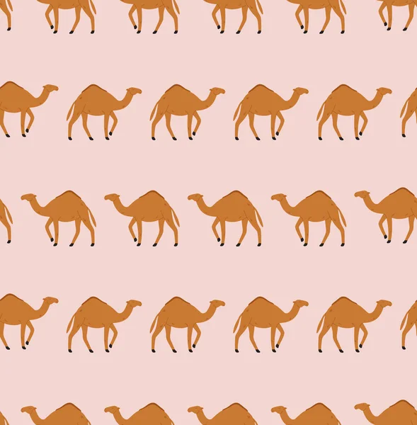 Seamless Pattern Wild Camel Isolated Pink Background Desert Animals Sahara — Stock Vector