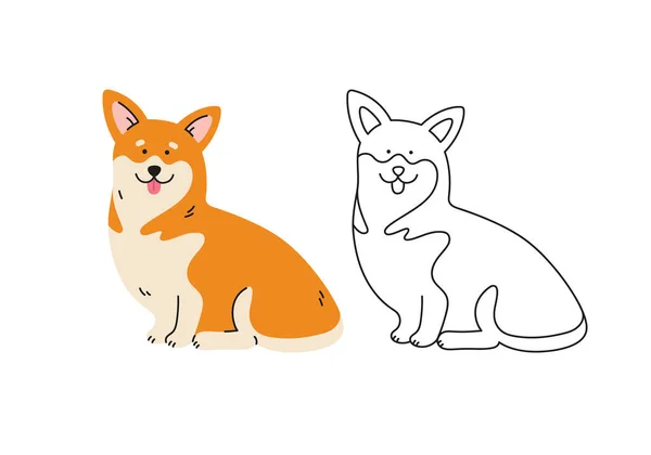 Cute Corgi Dog Vector Cartoon Illustration Hand Drawn Dog Contemporary — ストックベクタ
