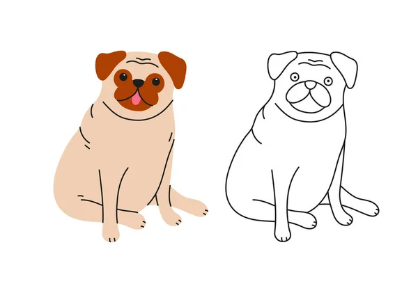 Χαριτωμένο Pug Σκυλί Διανυσματική Απεικόνιση Κινουμένων Σχεδίων Χειροποίητο Σκυλί Μοντέρνο — Διανυσματικό Αρχείο