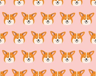 Galli Corgi köpek kafasının kusursuz şekli. Günümüz düz tarzında el çizimi bir köpek. Çizgi film hayvanı, evcil hayvan, safkan köpek. Geometrik kalıp arkaplanı.