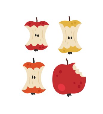 Elma çekirdekleri ve ısırılmış elmalar. Ekolojik geri dönüşüm, sorumlu tüketim. İç gübreleme için organik atık.