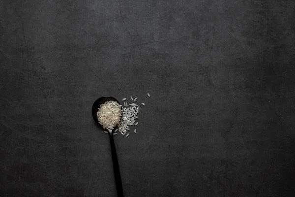 Rice Spoon Dark Grey Background — Stock Photo, Image