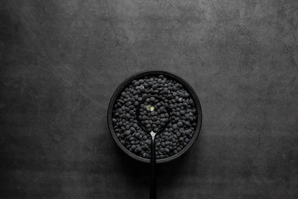 Black Beans Bowl Dark Grey Background — Stock Photo, Image