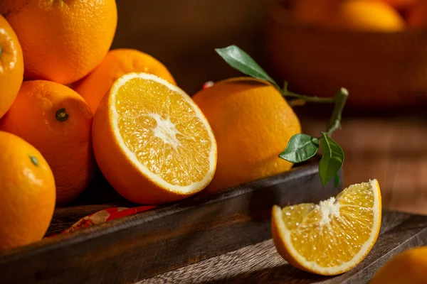 Fresh Oranges Plate Wooden Table — Stock Photo, Image