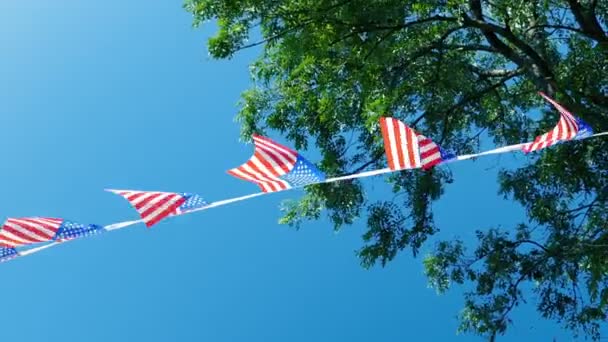 Abd Bayrakları Yaz Gününde Rüzgarda Dalgalanıyor — Stok video