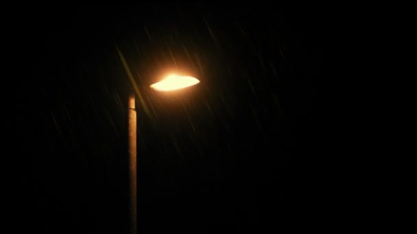 Pouliční Lampa Bouřlivé Noci Osvětluje Déšť — Stock video