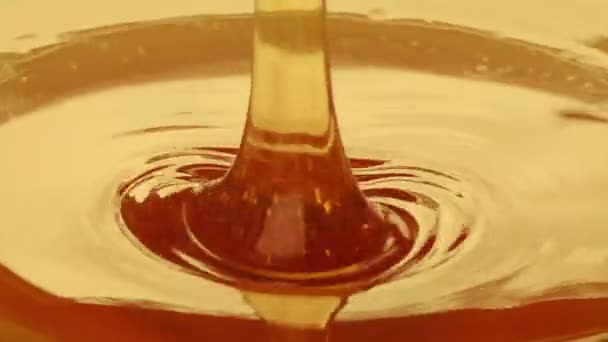 Golden Syrup Pours Κοντινό Πλάνο — Αρχείο Βίντεο