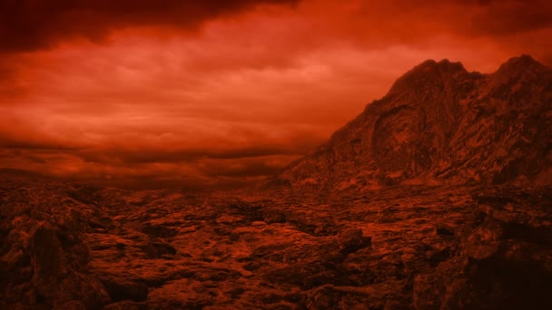 Ostile Pianeta Rosso Paesaggio Con Fulmini — Video Stock