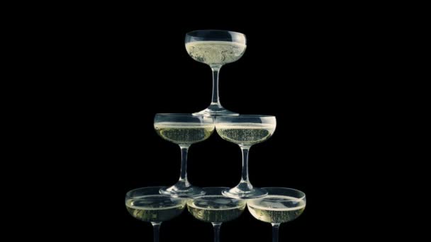 Fizzing Champagne Pyramid Glasses — Stock Video