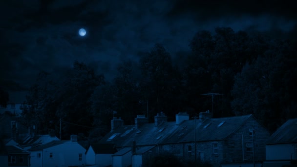 Rangée Maisons Nuit Sous Lune — Video