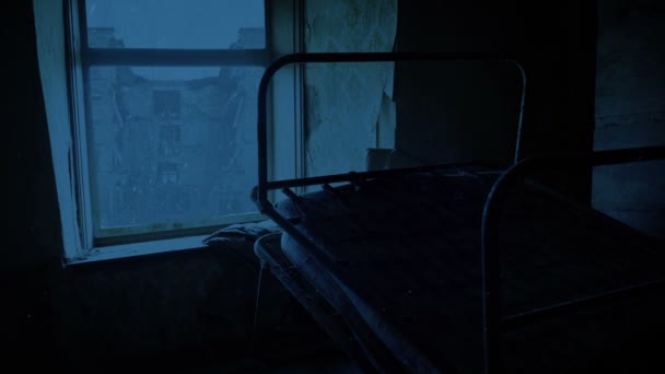 Chernobyl Snow Falling Apartamento Abandonado Interior — Vídeo de Stock