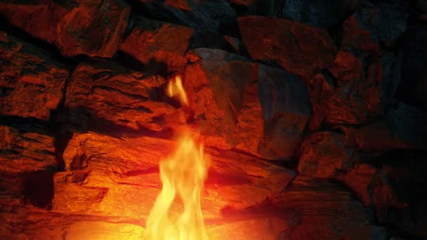 Small Fire Burns Rock Wall — Vídeo de Stock