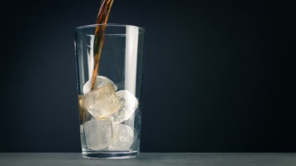 Cola Drink Pours Glass Ice Cubes — Video