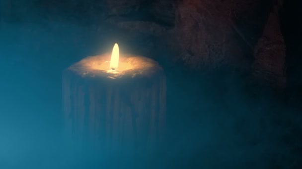 Candle Burns Blows Out Smoky Medieval Setting — Stockvideo