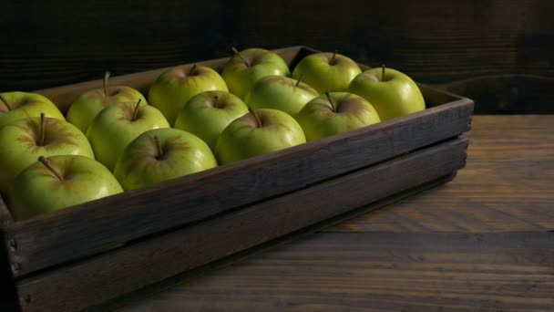 Green Apples Wood Crate Pickers Agriculture — Stock Video