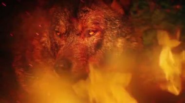 Wolf Growling In Raging Fire