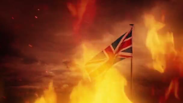 British Flag Raging Fire — Vídeo de Stock