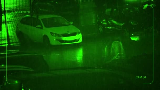 Nightvision Watching Car Parking Area Rainy Night — 비디오