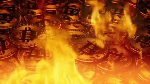 Bitcoins Fire Crypto Νόμισμα — Αρχείο Βίντεο