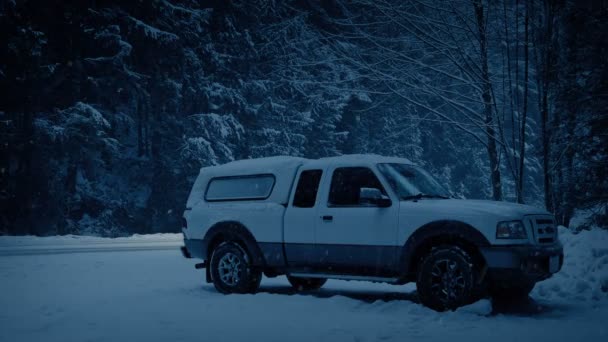 Truck Passing Snow Plough Evening — Stock Video