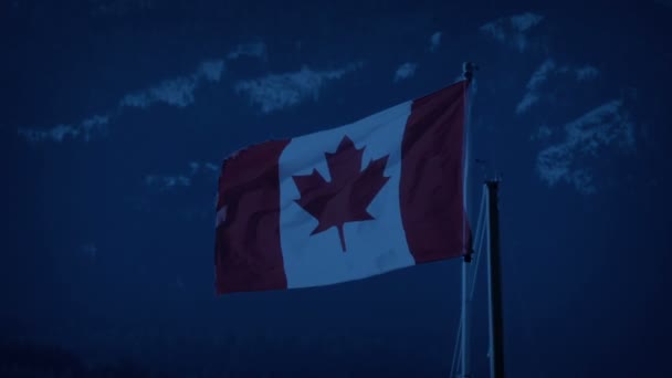 加拿大国旗在夜晚飘扬 — 图库视频影像