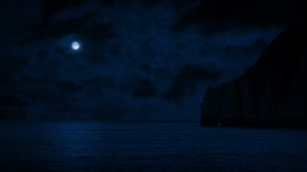 Mar Acantilados Bajo Una Luna Llena Noche — Vídeos de Stock