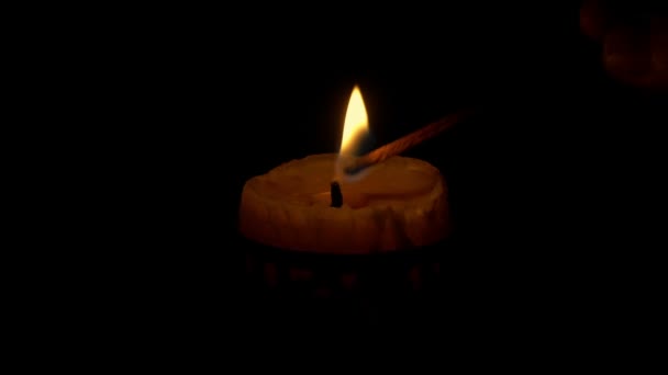 Candle Holder Lit Dark Burns Blows Out — Stock Video