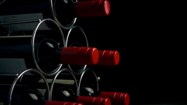 Wine Rack Full Bottles Moving Shot — Stock Video