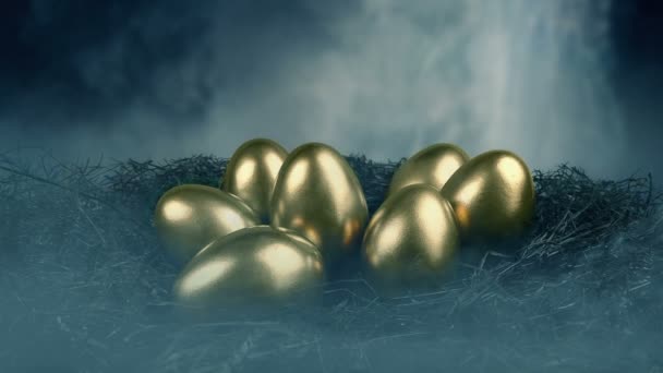 Человек Берет Золотое Яйцо Гнезда — стоковое видео