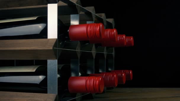 Wine Bottle Taken Put Wine Rack — Stock Video