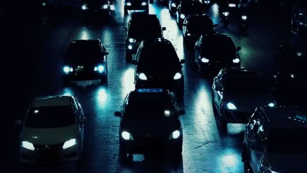 Busy City Road Night Dramatic Lighting — Stock Video