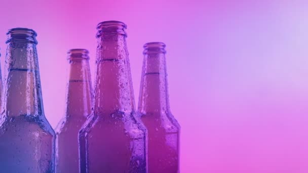 Cold Beer Bottles Sweating Party — Stock Video