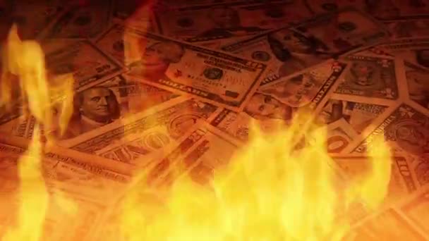 Zła Gospodarka Recesja Mieszane Dolary Amerykańskie Ogniu — Wideo stockowe