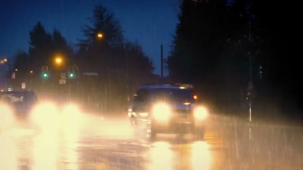 光を反射して雨の夜の忙しい道路 — ストック動画