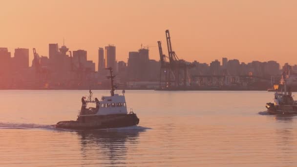 Barcos Passam Perto Orla Nascer Sol — Vídeo de Stock