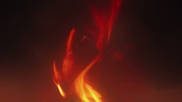 煙のログ火災夜に燃焼 — ストック動画