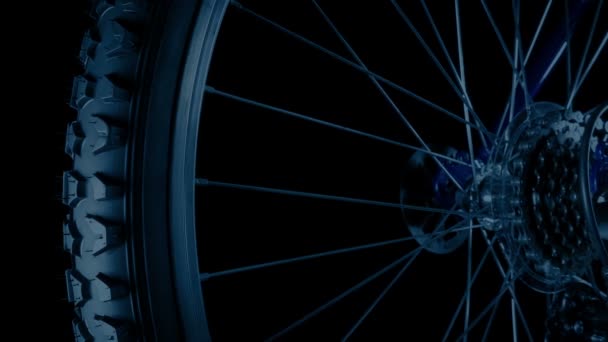 Passando Roda Bicicleta Quarto Escuro — Vídeo de Stock