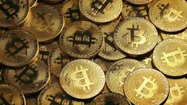 Monete Digitali Bitcoin Oro Rotanti — Video Stock