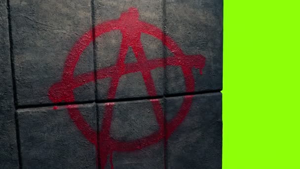 Grungy Wall Greenscreen上的无政府符号 — 图库视频影像