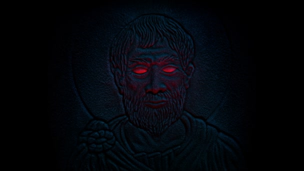 Red Eyes Light Evil Man Rock Carving — Vídeos de Stock
